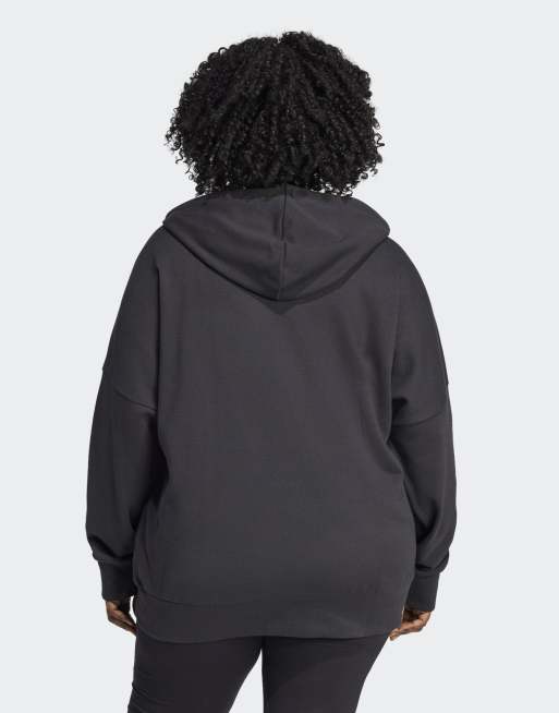 adidas Performance – Essentials – Svart/vit huvtröja i frotté med linjär dragkedja, 3 av 4