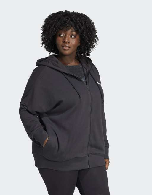 adidas Performance – Essentials – Svart/vit huvtröja i frotté med linjär dragkedja, 4 av 4