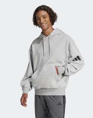 Essentials - Sweat  capuche ample en tissu ponge avec logo 3 bandes - moyen chin et noir - Adidas Performance - Modalova