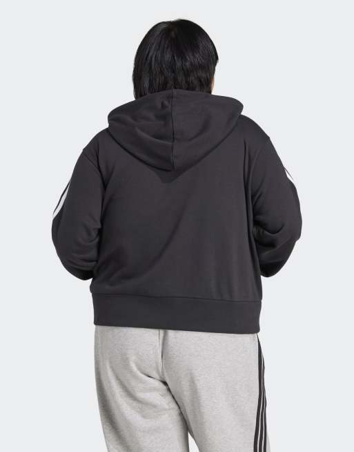 adidas performance - Essentials - Sweat à capuche en tissu éponge avec col zippé et 3 bandes (grande taille) - Noir/blanc, 2 de 4
