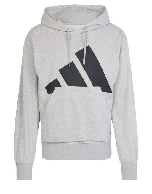 adidas Performance - Essentials - Sweat à capuche en tissu éponge avec large logo - Gris moyen chiné et noir, 3 de 4