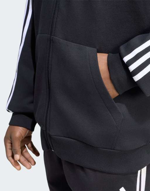 adidas Performance - Essentials - Sweat à capuche zippé en tissu-éponge avec logo à 3 bandes - Noir et blanc, 2 de 4
