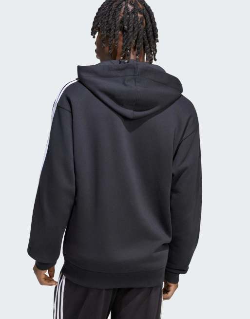 adidas Performance - Essentials - Sweat à capuche zippé en tissu-éponge avec logo à 3 bandes - Noir et blanc, 3 de 4