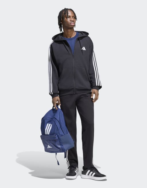 adidas Performance - Essentials - Sweat à capuche zippé en tissu-éponge avec logo à 3 bandes - Noir et blanc, 4 de 4