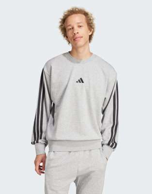 adidas performance - Essentials - Sweatshirt van badstof met 3-Stripes in gemêleerd middengrijs / zwart