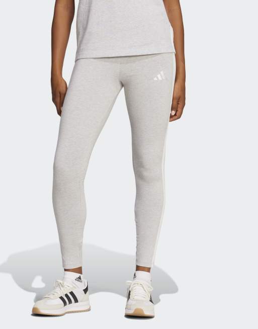 adidas Performance Essentials – Szaro-białe bawełniane legginsy z 3 paskami