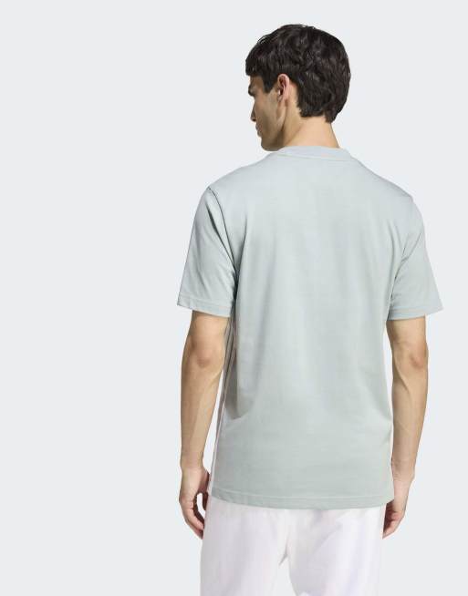 adidas Performance – Essentials – Szałwiowy, dżersejowy T-shirt z 3 białymi paskami, 2 z 4