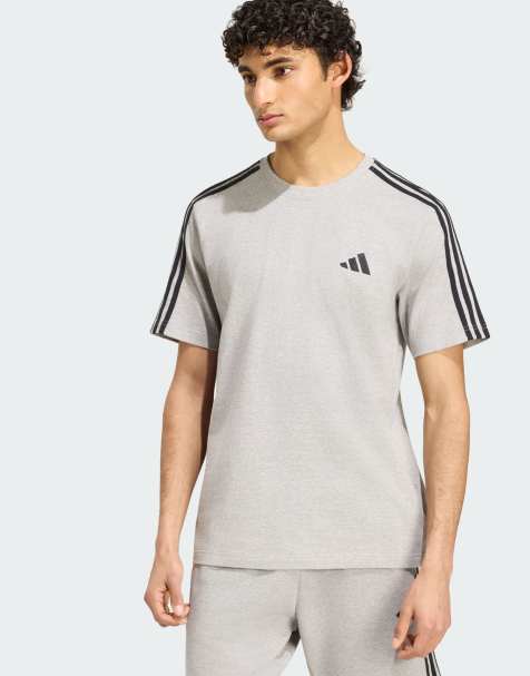 adidas Performance – Essentials – T-Shirt aus Single-Jersey in meliertem Mittelgrau/Weiß mit 3 Streifen und Logo auf der linken Brust - view 1