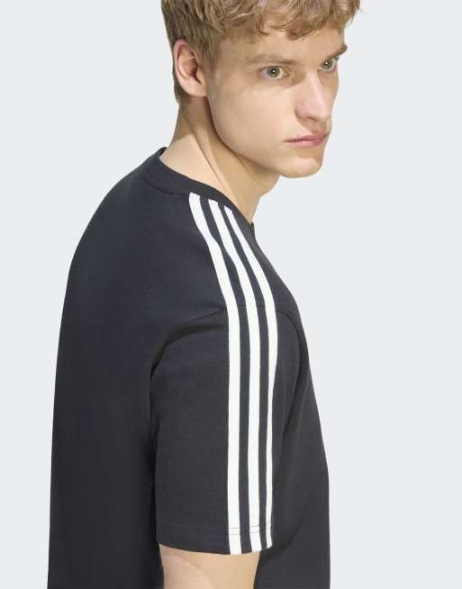 adidas Performance – Essentials – T-Shirt aus Single-Jersey in Schwarz / Weiß mit drei Streifen und Logo auf der linken Brust, 2 von 5