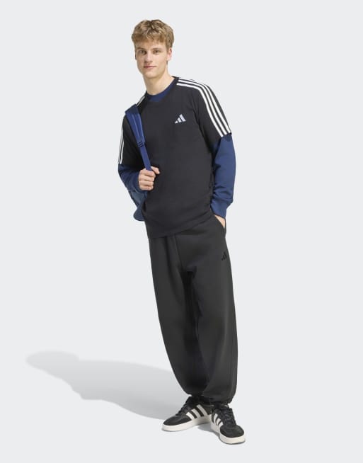 adidas Performance – Essentials – T-Shirt aus Single-Jersey in Schwarz / Weiß mit drei Streifen und Logo auf der linken Brust, 3 von 5