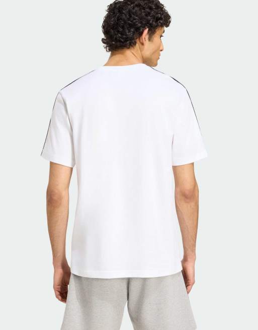 adidas Performance – Essentials – T-Shirt aus Single-Jersey in Weiß/Schwarz mit den 3 Streifen und Logo auf der linken Brust, 3 von 4