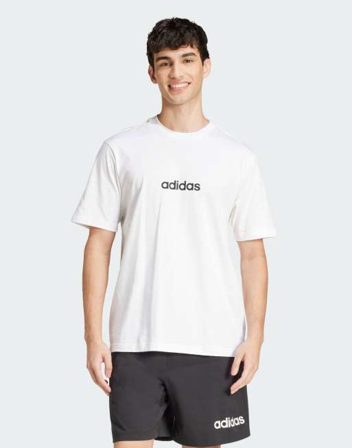 adidas Performance – Essentials – T-Shirt aus Single-Jersey in Weiß / Schwarz mit linearem Detail