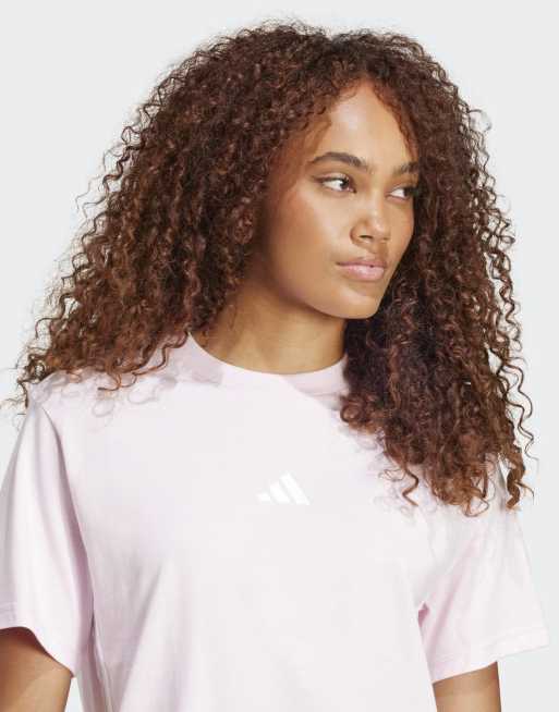 adidas Performance - Essentials - T-shirt en coton à 3 bandes - Rose clair et blanc, 2 de 4