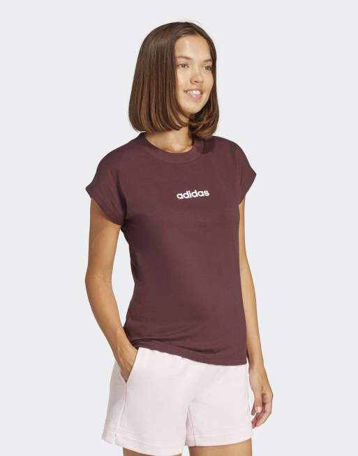 adidas Performance - Essentials - T-shirt en coton à motif linéaire - Rubis aurore et marron, 3 de 4