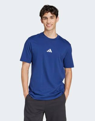 Adidas Uomo Blu/Bianco Uomini, Maglietta Sportiva, Maglia Singola Basic Da Con Logo Piccolo, (S), - Immagine 5