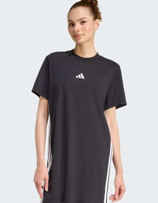 adidas Performance - Essentials - T-Shirt-Kleid in Schwarz / Weiß mit den drei Streifen