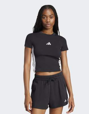 Essentials - T-shirt raccourci ajusté à 3 bandes - Noir/blanc 2XL