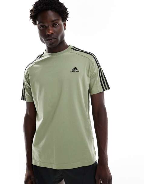 adidas Performance - Essentials - T-shirt verde in jersey con 3 strisce - view 1