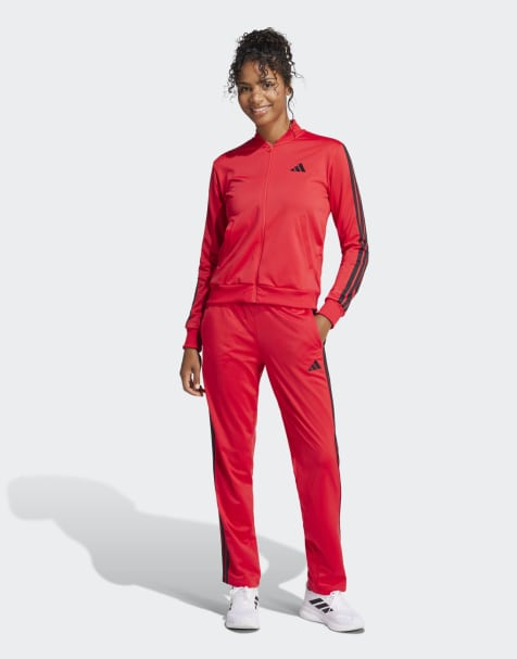 adidas performance – Essentials – Trainingsanzug in reinem Rubinrot mit den drei Streifen - view 1