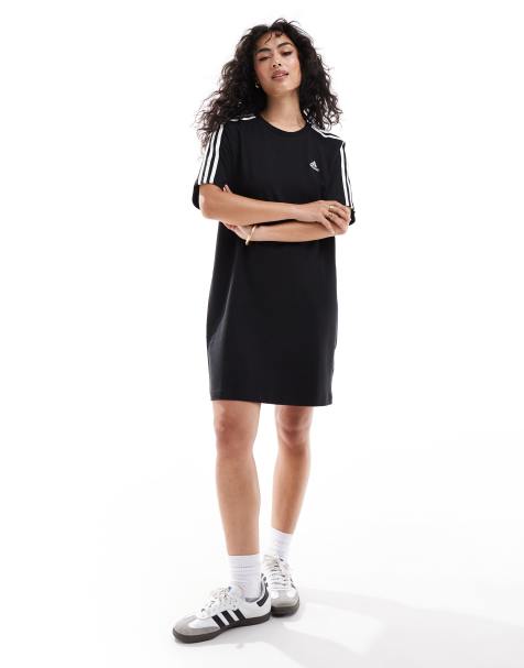 adidas Performance - Essentials - Vestito T-shirt boyfriend nero con 3 strisce - view 1