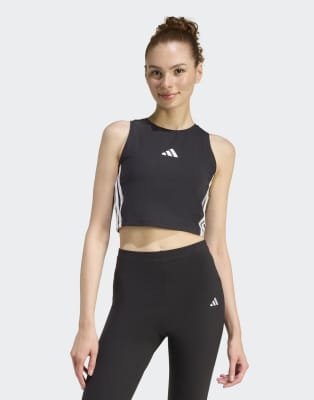 adidas Performance - Essentials - Wattiertes Tanktop in Schwarz mit den 3 Streifen