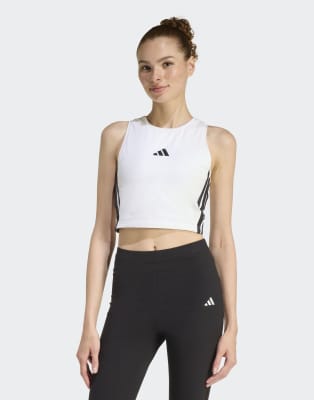 adidas Performance - Essentials - Wattiertes Tanktop in Weiß mit den 3Streifen