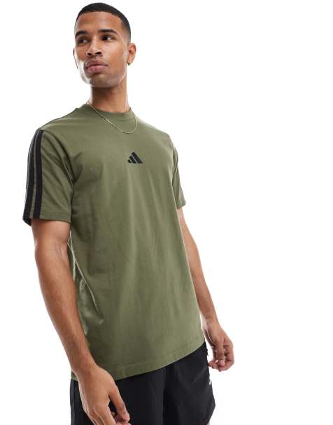 adidas Performance – Essentials – Zielona dżersejowa koszulka z 3 paskami - view 1