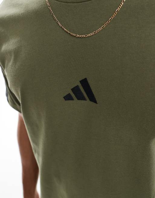 adidas Performance – Essentials – Zielona dżersejowa koszulka z 3 paskami, 2 z 4