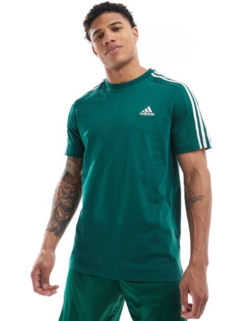 adidas Performance – Essentials – Zielony dżersejowy T-shirt z 3 paskami