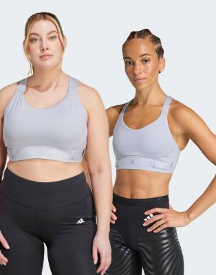 adidas Performance - Fastimpact Luxe Run - Sport-BH in Halo Silver / Halo Silver mit hoher Stützfunktion-Silber