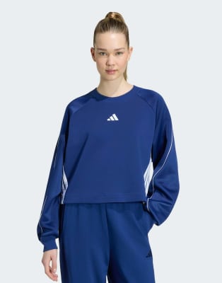 Adidas Donna Blu Stadium 3-Stripes Crewneck Sweatshirt - Felpe - Taglia Xxl (50-52) - Jersey Di Cotone - Immagine 4