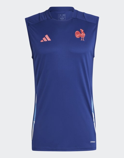 adidas performance France training sleeveless jersey in dark blue, 4 of 4