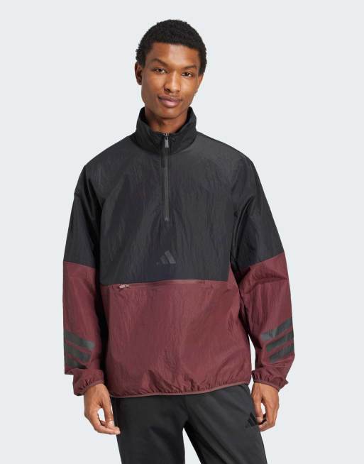 adidas Performance – Future Icons – Bordowo-brązowa bluza z tkaniny z zapięciem na zamek pod szyją i 3 paskami