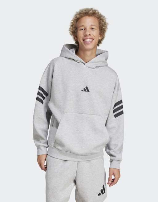 adidas performance - Future icons - Felpa con cappuccio grigio medio mélange con 3 strisce