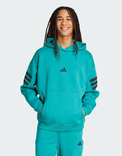 adidas Performance - Future Icons - Felpa con cappuccio verde-azzurro puro con 3 strisce