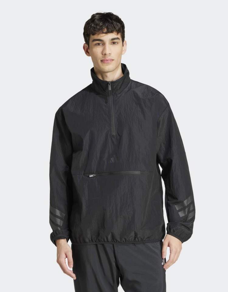 adidas Performance – Future Icons – Gewebtes Sweatshirt in Schwarz mit drei Streifen und kurzem Reißverschluss