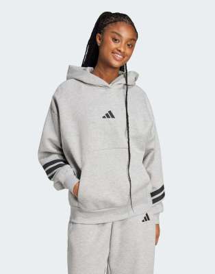 adidas Performance - Future Icons - Kapuzenpullover in Mittelgrau meliert mit den 3 Streifen