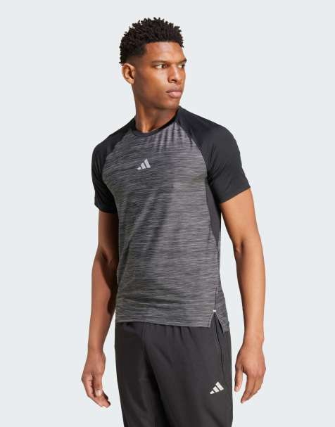 adidas performance Gym+ training 3-stripes tee in black melange - view 1