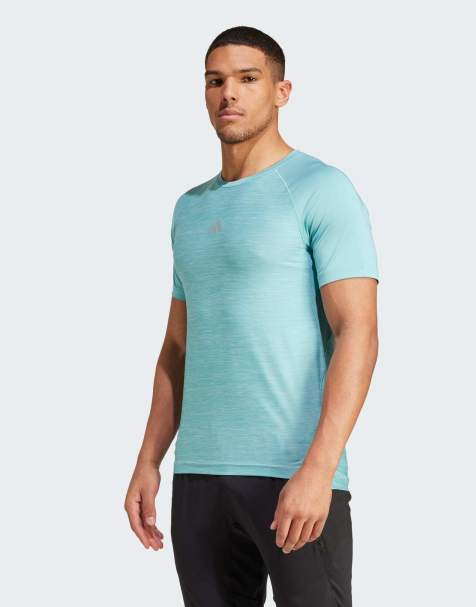 adidas Performance – Gym+ – Trainings-T-Shirt in meliertem Mintgrün mit 3 Streifen - view 1