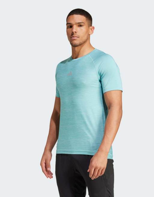adidas Performance – Gym+ – Trainings-T-Shirt in meliertem Mintgrün mit 3 Streifen
