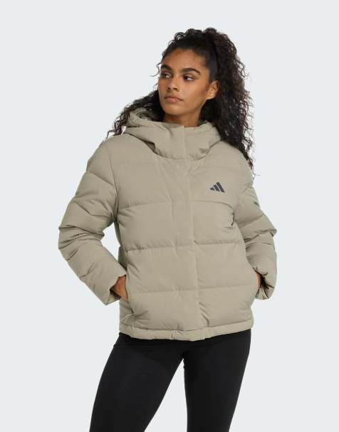 adidas performance Helionic climawarm hooded down jacket in silver pebble - view 1