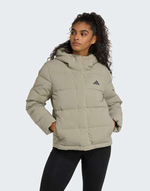 adidas Performance – Helionic Climawarm – Silverfärgad dunjacka med huva