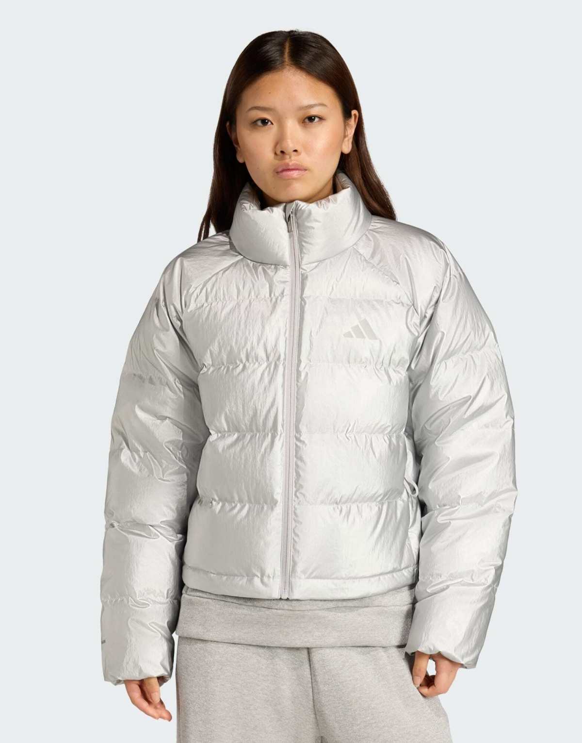 adidas performance Helionic holiday climawarm down jacket in silver metallic