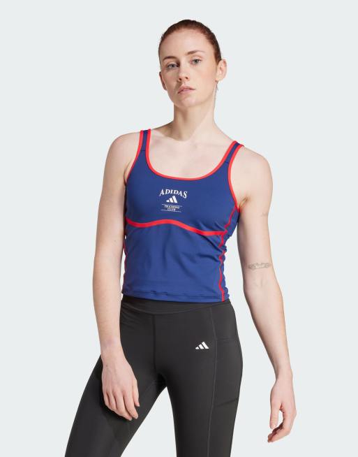adidas performance - Heritage - Tanktop met ingebouwde bh met lichte ondersteuning in donkerblauw / wit