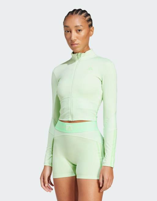 adidas Performance - Hyperglam - Coprispalle color semi verde scintilla/lime burst a coste con zip