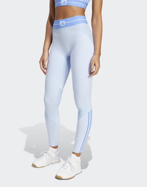 adidas Performance – Hyperglam – Gerippte Leggings in voller Länge in Glow Blue/Blue Fusion
