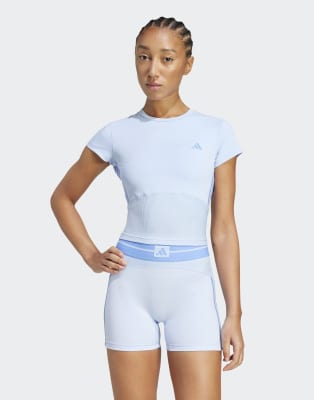 adidas Performance - Hyperglam - Geripptes knappes T-Shirt in Blau