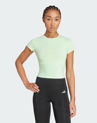 adidas Performance - Hyperglam - Geripptes knappes T-Shirt in Grün und Lime
