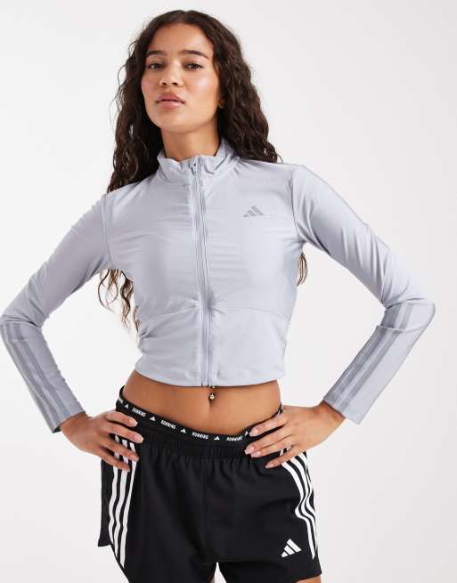 adidas Performance – Hyperglam – Glänzende Jacke in Halo Silver/Grau mit Reißverschluss