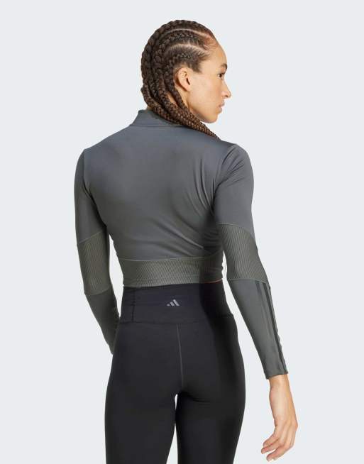 adidas Performance - Hyperglam - Haut de sport zippé et côtelé - Gris six/noir